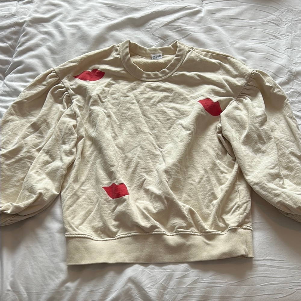 Clare V Cream and Red Crew Neck Sweatshirt